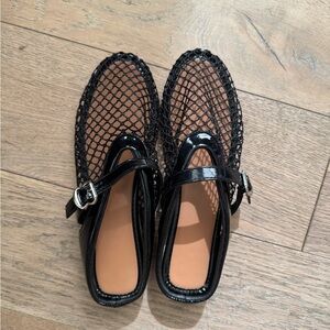 Black Fishnet Ballet Flats - Women